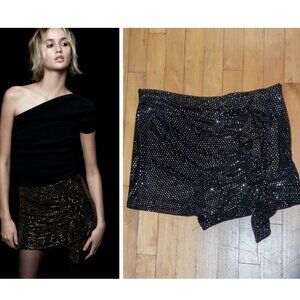 NEW! Zara | Metallic Frill Skort In Black/Aged Gold